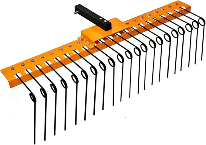 48" Durable Pine Straw Rake Steel Spring Landscape Rake Fits 2" Receiver for Lawn Tractors or ATV/UTV，Orange
