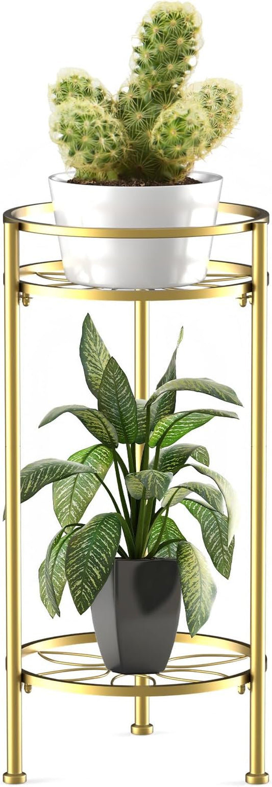 H HOMEXIN Plant Stand Indoor ,2 Tier Metal Plant Stand 23.5'' Tall Heavy Duty Sturdy Plant Shelf Holder,Rustproof Decorative Plant Stands Outdoor for Corner Garden Patio Livingroom Balcony