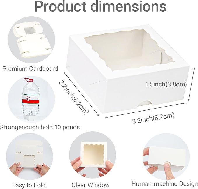 100pcs 3¼"X3¼X1½ Inch Party Favor Boxes (Bakery/Chocolate/Soap)