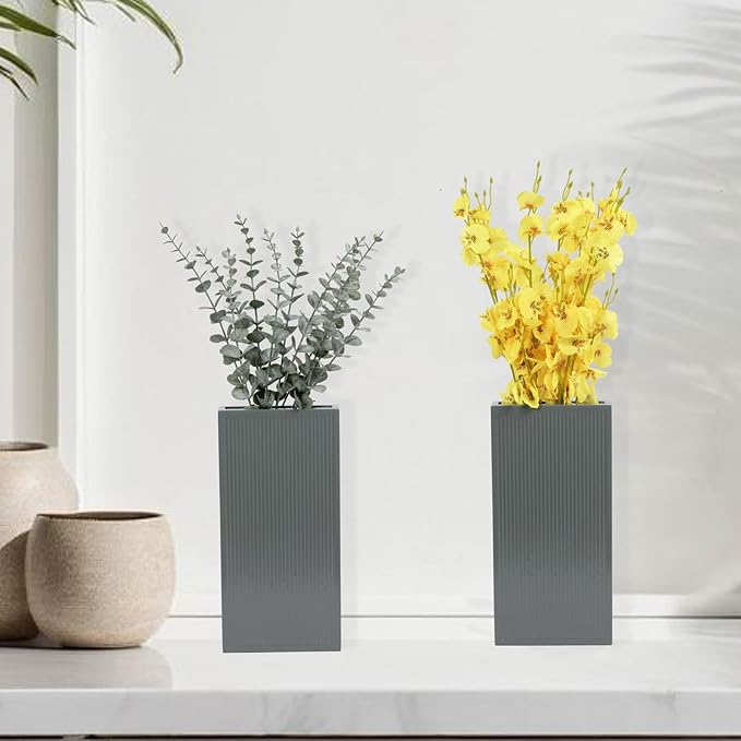 Wood Wall Planter Set of 2, Modern Wall Hanging Decor Pocket Planter for Greenery and Dried Flowers, Indoor Wood Hanging Vase (Gray)