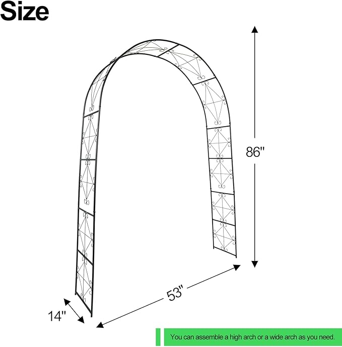 Metal Garden Arch 7.2ft High X 4.5ft Wide Garden Arbor for for Climbing Plants Roses Vines, Outdoor Garden Lawn Backyard Patio, Garden Wedding Party Decoration