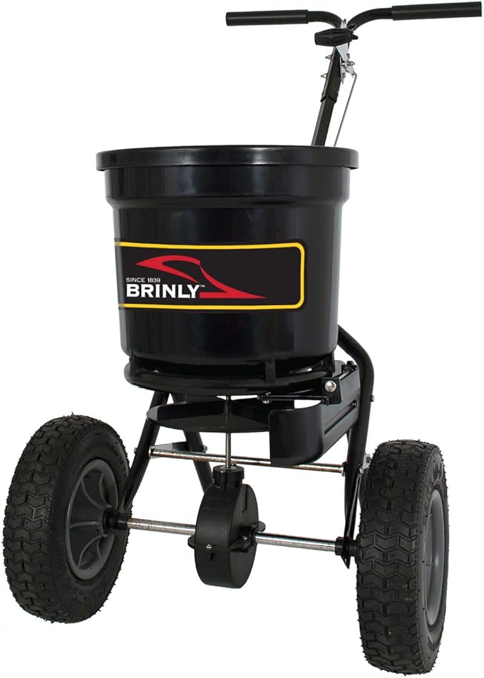 Brinly P20-500BHDF-A Push Spreader with Side Deflector Kit and Hopper Grate, 50 lb. Capacity - Matte Black