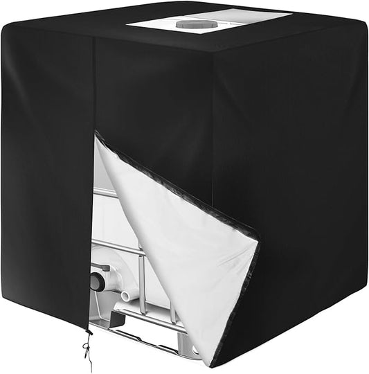 IBC Tote Cover, Outdoor Water Tank Covers Waterproof, 275 Gallon for 420D 1000L Garden Water Tank and Rain Barrel (Black)