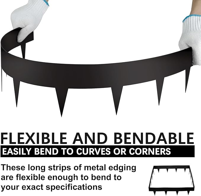 KOL Galvanized Steel Flexible Garden Lawn Edging, 10-Pack Black Metal Landscape Edging Strips - Heavy Duty Hammer-in Border with 11 Clips - 16-Gauge - 40" L x 4.5" H (33FT Total Length)