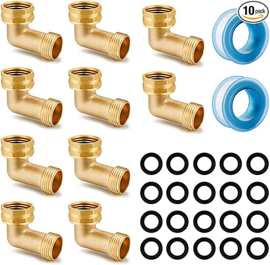 90 degree hose elbow Brass Full Flow Elbow Connector 3/4" Solid Brass Elbow Adapter (90 degrees,10 PCS)