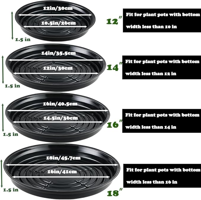 50 Packs 14 Inches Large Plant Saucers for Indoor Outdoor Use Heavy Duty Plastic Plant Plate Dish for Planter Bulk Round Flower Pot Drip Trays to Catch Water 4 to 20 Inch, Black