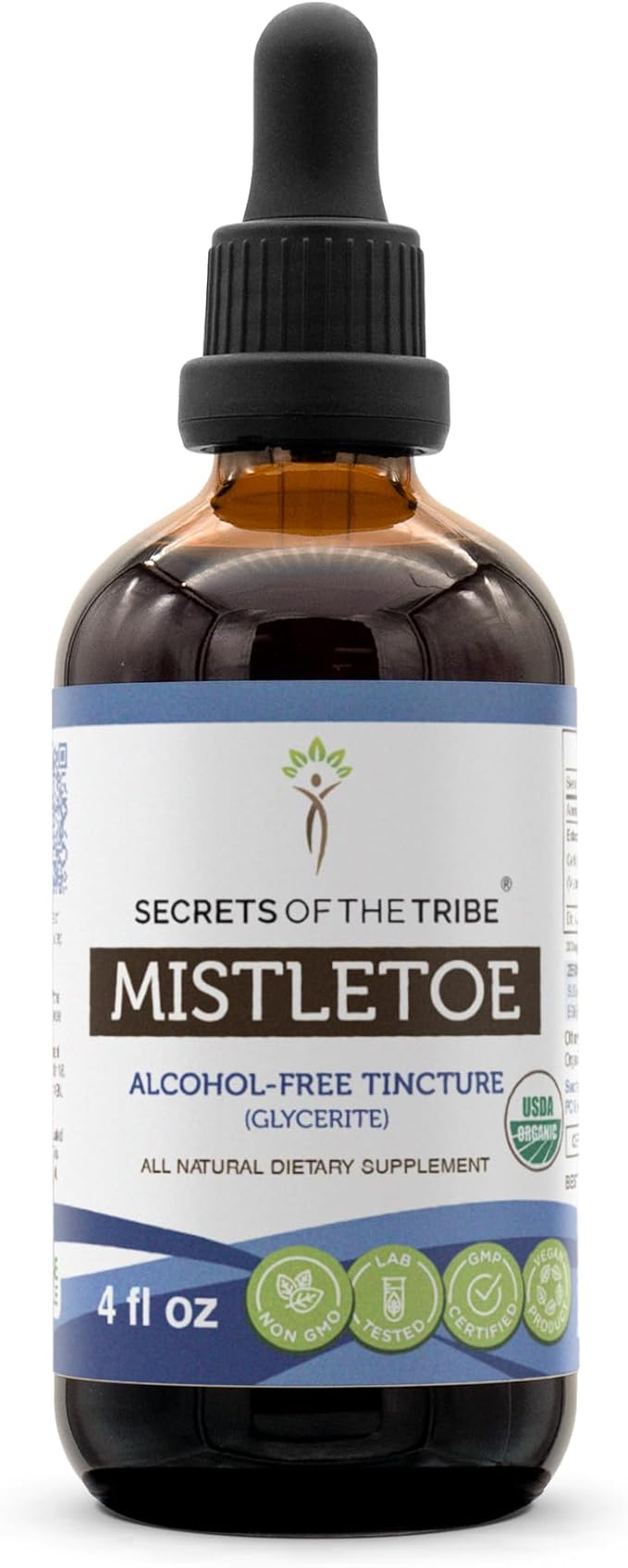 Secrets of the Tribe Mistletoe USDA Organic | Alcohol-Free Extract, High-Potency Herbal Drops | Made from 100% Certified Organic Mistletoe (Viscum Album) Dried Herb (4 oz)