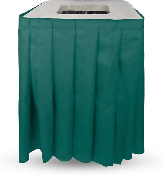 Marble Design Square Garbage Can Cover - Solid Pleated Skirt Topper for 32-35 Gallon Indoor Garbage Cans Trash Bins, Waste Container Without Wheels - Ideal for Birthday Party, Events, Residential Use (Marble Top Green Skirt)