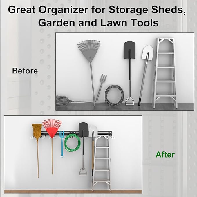 Garage Wall-Mounted Rack, Tool Storage Rack, Garden Tool Rack, Hanging Storage Rack for Yard Tools, Shed Shelf (2-Pack)