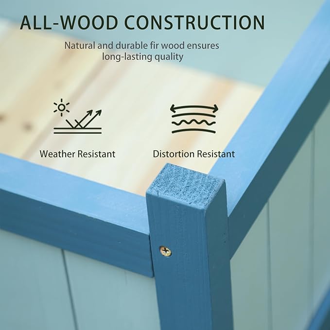 Raised Garden Bed Outdoor, Cedar Wooden Planter Boxes with Trellis, 17.7”L x 16.1”W x 27.6”H Raised Planter Box with Legs for Backyard, Patio, Balcony with Bed Liner (Blue)