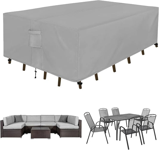 Easy-Going Rectangle Patio Furniture Cover Waterproof Outdoor Dining Table and Chair Cover Anti-UV Outside Sectional Sofa Set Covers (90"L x 64"W x 28"H, Grey)