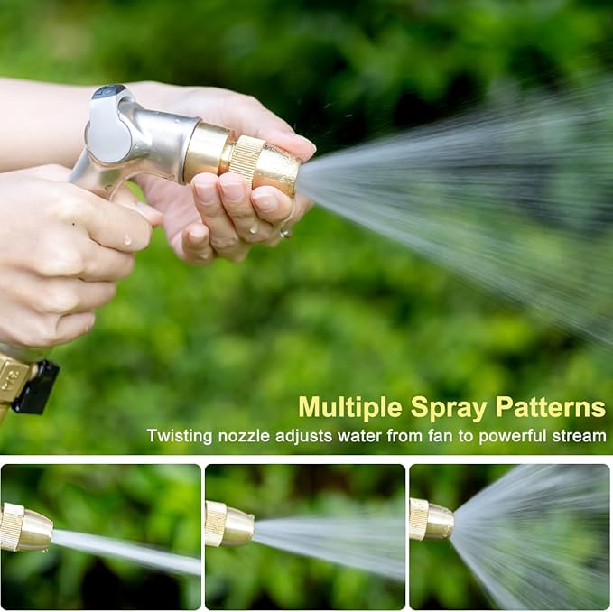 FANHAO Professional Heavy Duty Garden Hose Nozzle, 100% Metal Thumb Control Water Nozzle with Brass Tip, High Pressure Adjustable Water Hose Sprayer for Lawn & Plant Watering, Car & Pet Washing