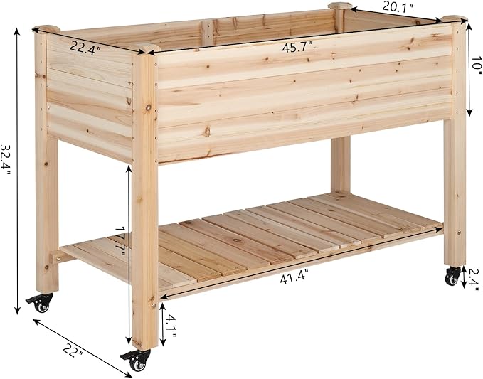 VINGLI Heavy Duty Raised Garden Bed with Bed Liner, Wood Elevated Planter with Legs for Vegetables Fruits Potato Onion Flower, Outdoor Sturdy Long Lasting Planter Box Kit (Elevated with Wheels)