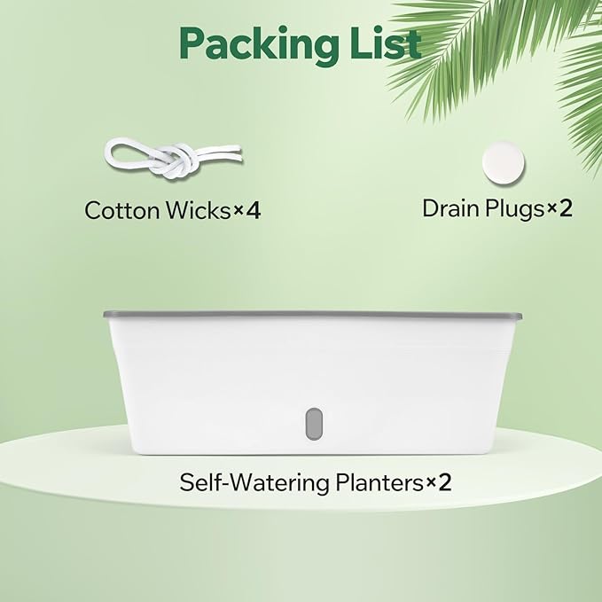 Self Watering Pots for Indoor Plants Outdoor, Rectangular Planter Window box 16.5 Inch 2 Pack, Water Level Window Prevents Overwatering for Herbs Strawberry Succulents Vegetable Basil Flower Garden