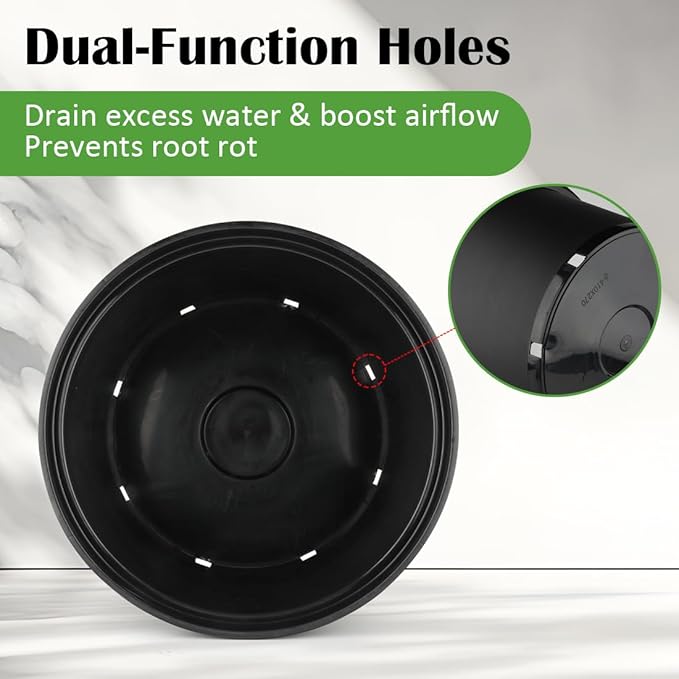 10 Gallon Plastic Nursery Pots, 16 Inch Round Plant Pots with Drainage Holes, 5 Pack Large Garden Flower Pots for Outdoor Indoor Plants, Gardening Gifts for Women, Black