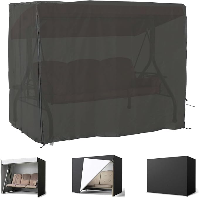 Porch Swing Cover 63 Inch Waterproof 600D Oxford Hanging Outdoor Swing Cover All Weather Protected Swing Covers for Outdoor Furniture (Black, 87L x 49W x 67H inch)