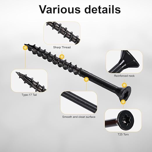 Wood Screws #10 x 2-1/2’’, T25 Star Torx Drive Flat Head Deck Screws, Black, 79Pcs (1lb)