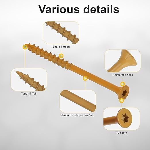 Wood Screws #10 x 2-1/2’’, T25 Star Torx Drive Flat Head Deck Screws, Tan, 79Pcs (1lb)