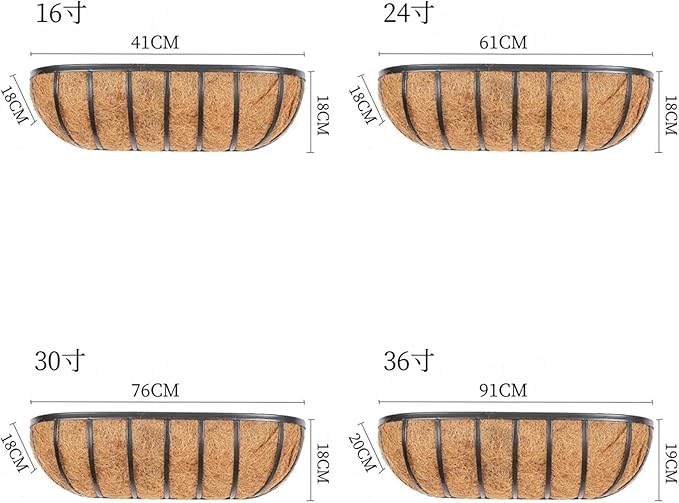36 Inch Railing Planter Window Box Deck Balcony Rail Planter with Coco Liner Metal Wall-Mounted Coconut Liner Planters Basket Horse Trough Planters for Outdoor Balcony Porch Fence Patio (2 Pack)