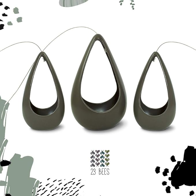 23 Bees, Hanging Air Plant Holder, Gray Hanger Ceramic Planter, Small Floating Succulent Pots Container, Cactus Holders with Metal Wire, 3 Pack