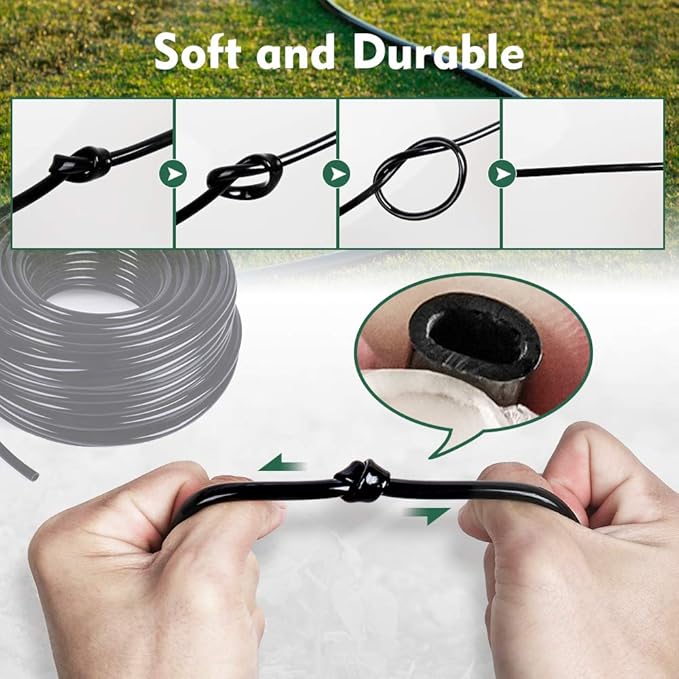 Bonviee 400ft 1/4 inch Drip Irrigation Tubing, Drip Irrigation Hose, Garden Watering Tube Line for Garden Watering System