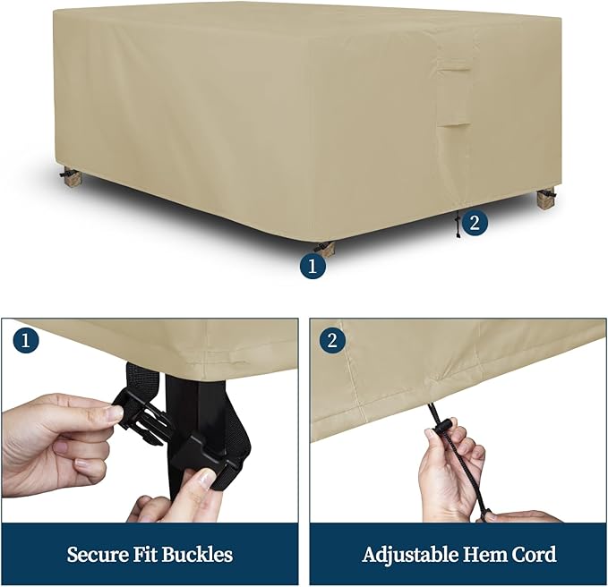 Easy-Going Rectangle Patio Furniture Cover Waterproof Outdoor Dining Table and Chair Cover Anti-UV Outside Sectional Sofa Set Covers (124"L x 71"W x 28"H, Camel)