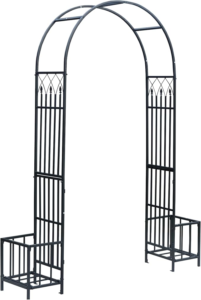 1. GO Steel Garden Arch with Plant Basket, 6'9" High x 3'9" Wide, Garden Arbor for Various Climbing Plant, Outdoor Garden Lawn Backyard