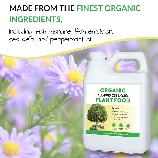 Organic All-Purpose Liquid Plant Food Pump Bundle: for Outdoor Plants, Flower Beds, Veggie Gardens, Container Gardening | Concentrated Liquid Fertilizer Alternative (1 Gallon + Pump, Mixes to 128G)