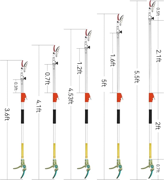 Extendable Tree Cutter, 3.67-5.45 FT Telescopic Pole Pruner, Lightweight Aluminum Handle, Teflon-Coated Blade, Cuts Up to 1/2 Inch, Ideal for Fruit Picking & Tree Branch Cutting | LFX101