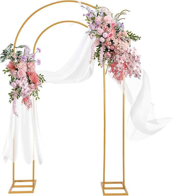 Open Arch Backdrop Stand Gold Metal Double Arch Backdrop Stand U Shaped Frame 7.2ft×4.4ft Flower Arches for Wedding Ceremony Baby Shower Birthday Garden Arch Party Decorations