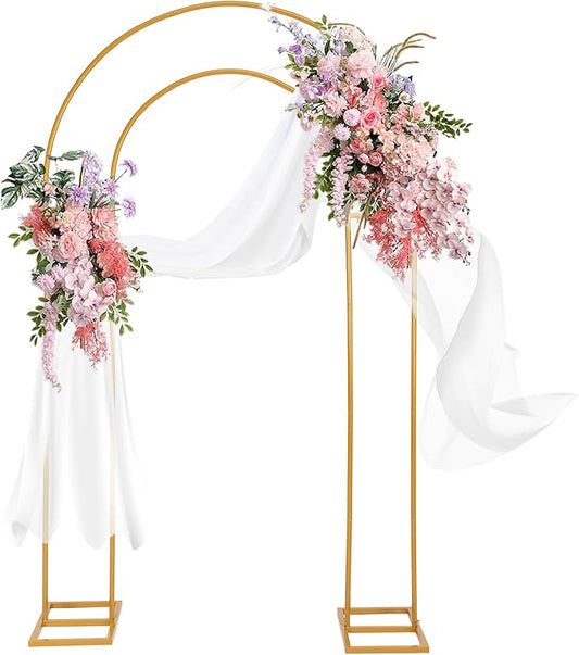 Open Arch Backdrop Stand Gold Metal Double Arch Backdrop Stand U Shaped Frame 7.2ft×4.4ft Flower Arches for Wedding Ceremony Baby Shower Birthday Garden Arch Party Decorations