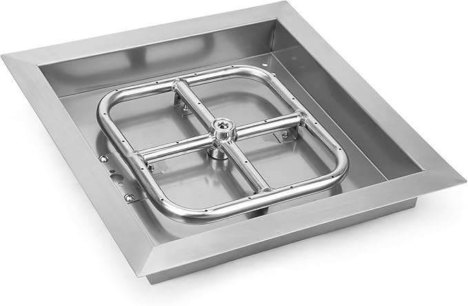 onlyfire Stainless Steel 12" Drop-in Square Fire Pit Pan, with 9" Square Fire Burner