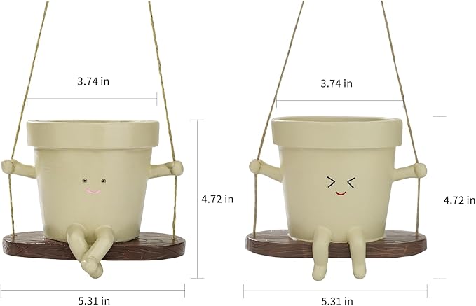 Hanging Planter Swing Face Plant Pot Cute Resin Head Planters Without Hole Indoor/Outdoor Plant Holder for Succulents, Unique Sitting Sway Pots Gift Ideas for Mother (2Pack-Style-AB)