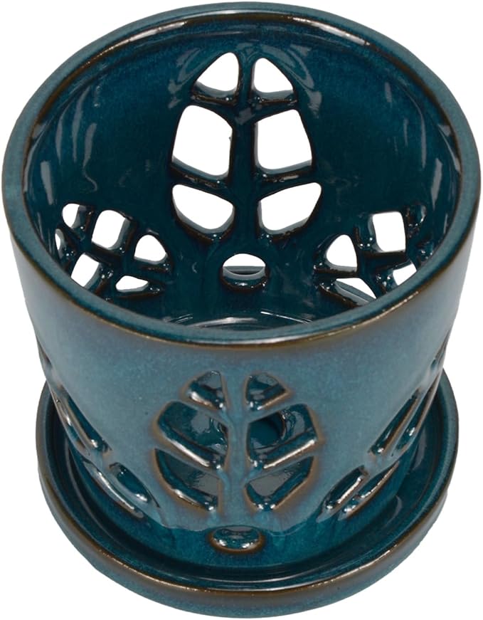 W&W Orchid Pot with Holes and Saucer for Repotting, 5.5 Inches, Teal