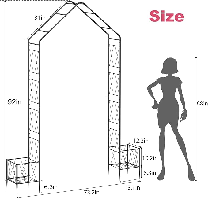 Garden Arch Trellis for Climbing Plants Outdoor 7.6Ft Metal Garden Arbor Archway with Planter Decorations Wedding Arch Backdrop Stand for Ceremony Christmas Party Backyard and Patio, Black