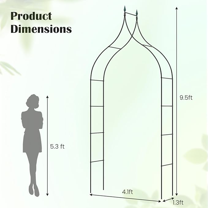 Giantex Metal Garden Arch Trellis - 9.5 FT Wedding Arbor for Ceremony, Garden Arbor for Climbing Plants Rose, Gothic Style Outdoor Archway for Lawn Backdrop Backyard Party Decoration