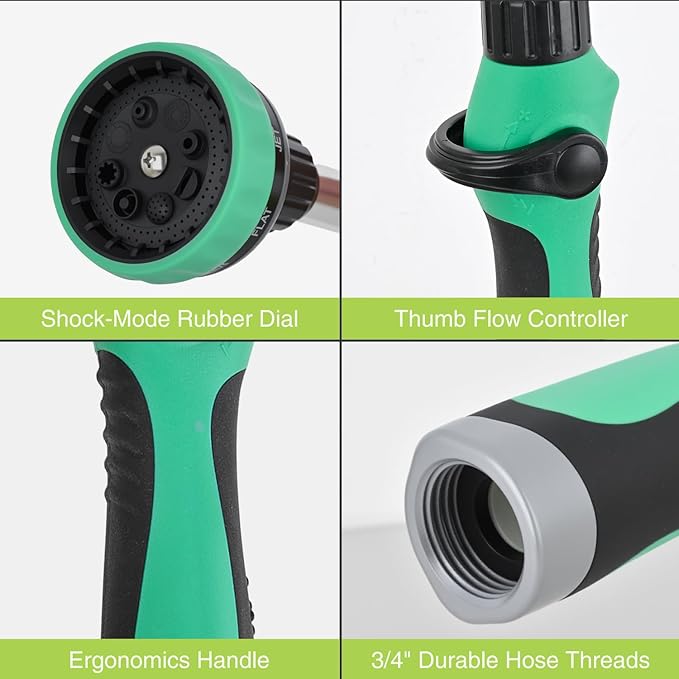 Yesker Watering Wand for Garden Hose, 19 Inch, 8 Spray Patterns, Garden Hose Nozzle with Thumb Flow Control, Ideal for Water Plant, Shrubs and Yard