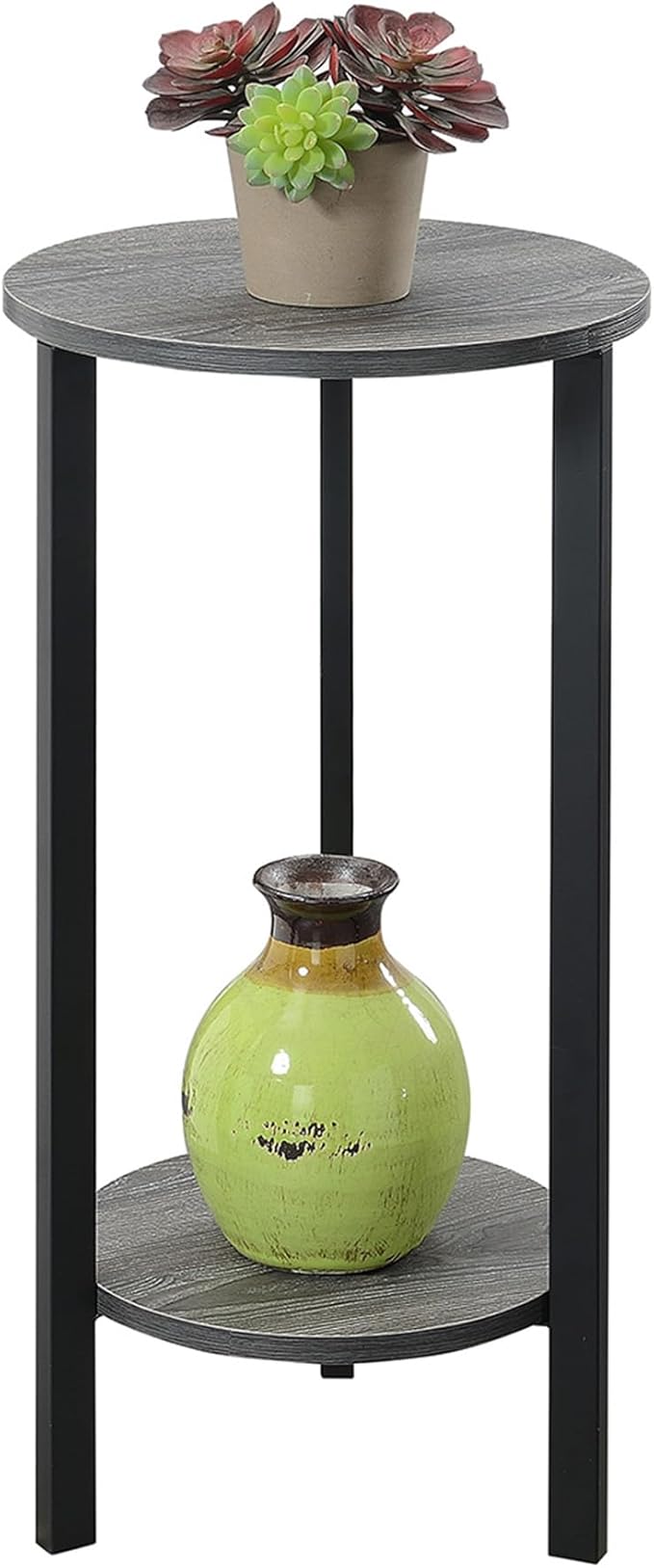 Convenience Concepts Graystone 2 Tier Tall Plant Stand 31" - Industrial Stand for Plants, Vases, and Antiques, Urban Modern Design for the Living Room, Hallway, Entryway, Weathered Gray/Black