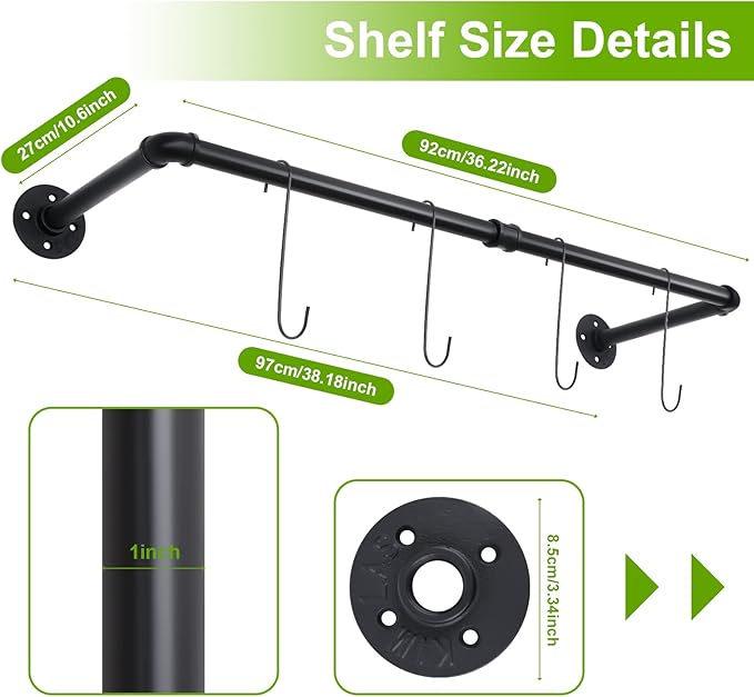 Yoiemivy Hanging Planter Bars with 4 Hooks Hanging Planters for Indoor Plant Wall Mount Planter Hanger Rod Black Window Plant Hanger Shelf Holder for Window Wall Ceiling Herb Garden (Black)