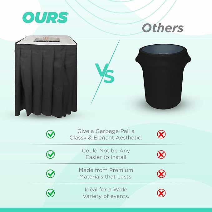 Marble Design Square Garbage Can Cover - Solid Pleated Skirt Topper for 32-35 Gallon Indoor Garbage Cans Trash Bins, Waste Container Without Wheels - Ideal for Birthday Party, Events, Residential Use (Marble Top Green Skirt)