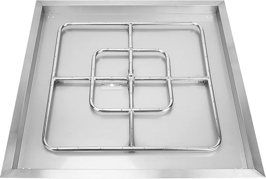 Onlyfire Stainless Steel Square Fire Pit Burner with Pan, 36 Inch DIY Outdoor Propane Firepit Fireplace for Backyard