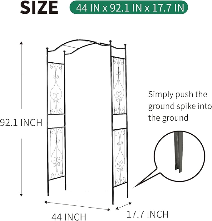 SCENDOR 92'' H x 44'' W Garden Arch Arbor Trellis for Outdoor, Trellis Plants Support with Metal Durable Iron Use for Climbing Plants w/Decorative Wire Lattice - Black
