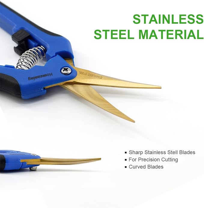 6 Packs Garden Pruning Shears with Curved Blades Trimming Scissors, Gardening Hand Pruning Snips Titanium Coated Precision Bonsai Pruning Shears, Convenient Flower Cutters(Blue)