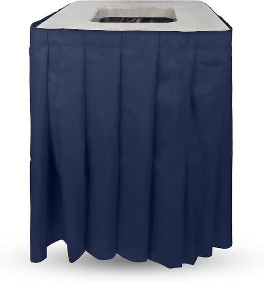 Marble Design Square Garbage Can Cover - Solid Pleated Skirt Topper for 32-35 Gallon Indoor Garbage Cans Trash Bins, Waste Container Without Wheels - Ideal for Birthday Party, Events, Residential Use (Marble Top Navy Skirt)