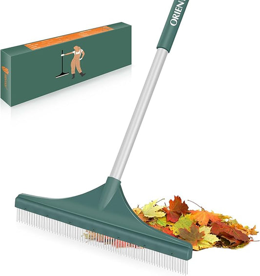 ORIENTOOLS Artificial Turf Rake, 51" Foldable Artificial Grass Rake with Adjustable Steel Handle, Lawn Broom Brush for Astroturf, Carpet Pet Hair, Grass Leaves and Debris