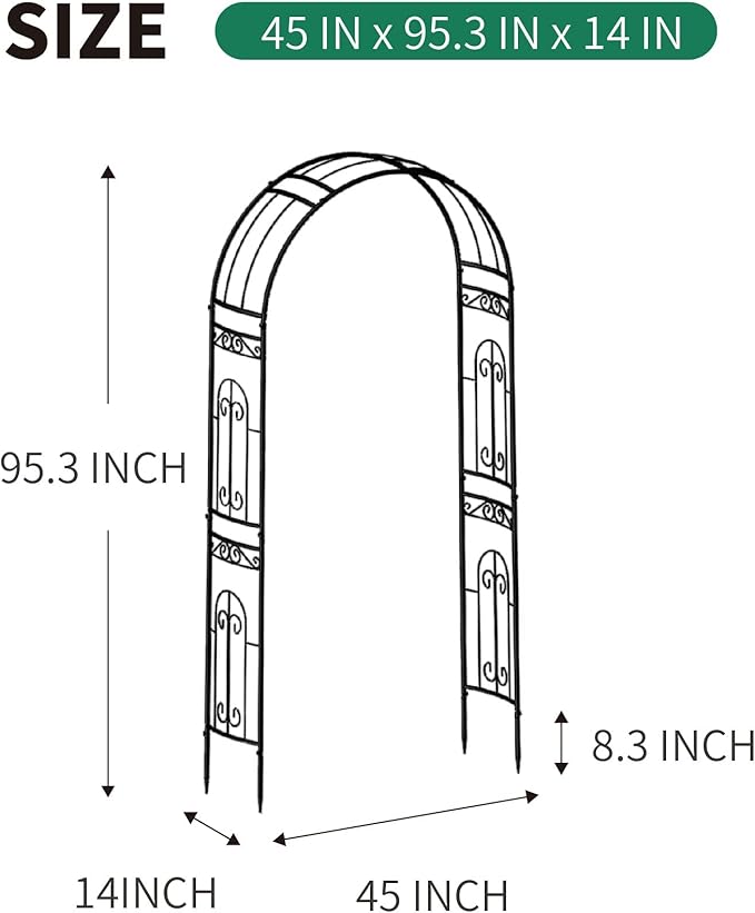 Metal Pergola Arbor, 95.3" H x 45" W Garden Wedding Arch Curved Metal Enduring Iron Garden Arch Trellis for Climbing Plants Outdoor Ceremony Arty Decoration