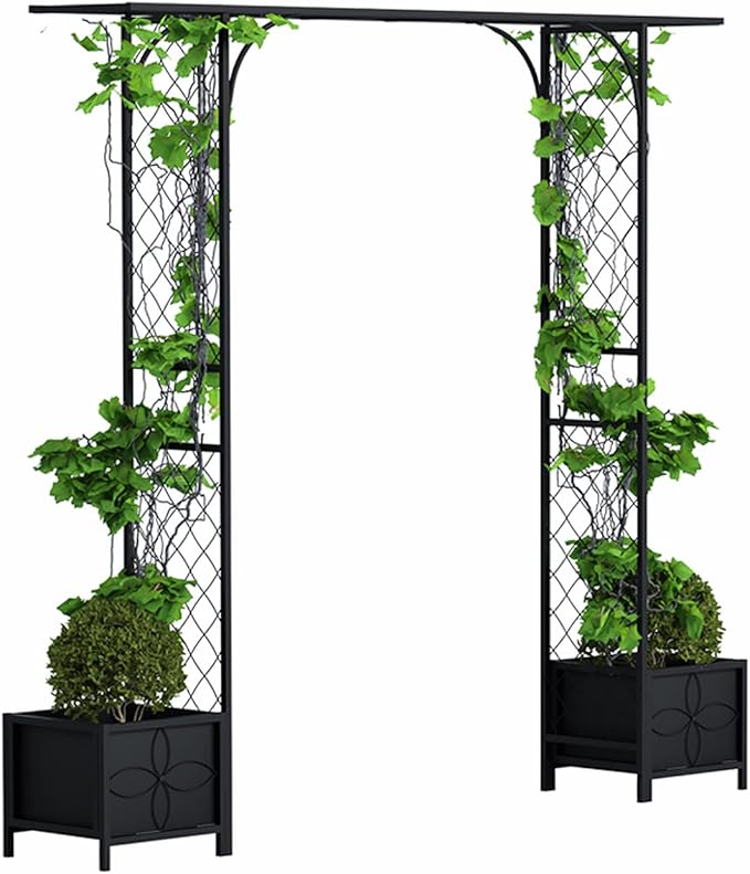 Zhongma Metal Garden Arbor with Planters, 83.5'' High x 90.5'' Wide, Outdoor Arch for Climbing Plant, Decorations Pergola with Plant Baskets …