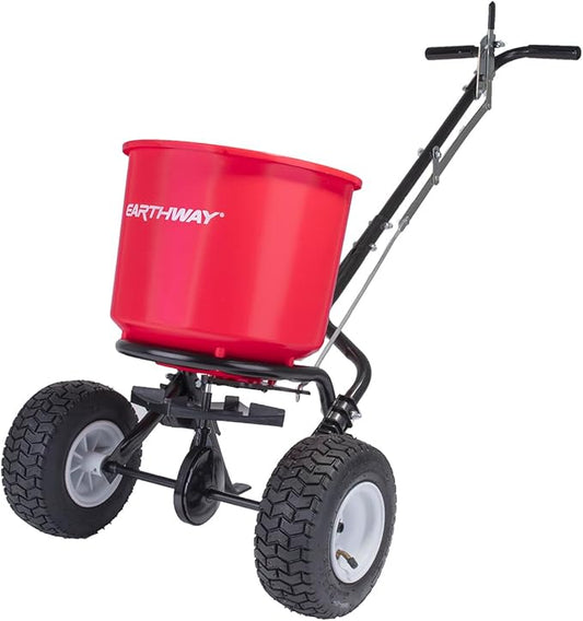 EarthWay 2600A-PLUS Spreader Lawn Aerator & Fertilizer Spreader, 40lb Hopper Capacity, Red, Durable, All Terrain Pneumatic Tires, Rust-Proof Polypropylene, Epoxy Coated Steel Frame