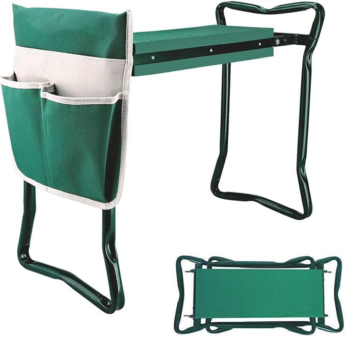 PLKO Garden Kneeler and Seat Stool Heavy Duty Garden Folding Bench with Large Tool Pocket and Soft EVA Kneeling Pad for Gardening Lovers