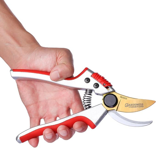 Gardeness Titanium Bypass Pruning Shears- SK5 Steel Garden Clippers For Gardening, Florist cutters-Floral Secateurs with Soft Comfort Grip Handles for Trimming Flowers, Branches, Shrubs and Plants